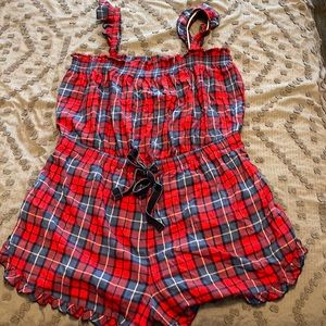 Plaid pajama romper